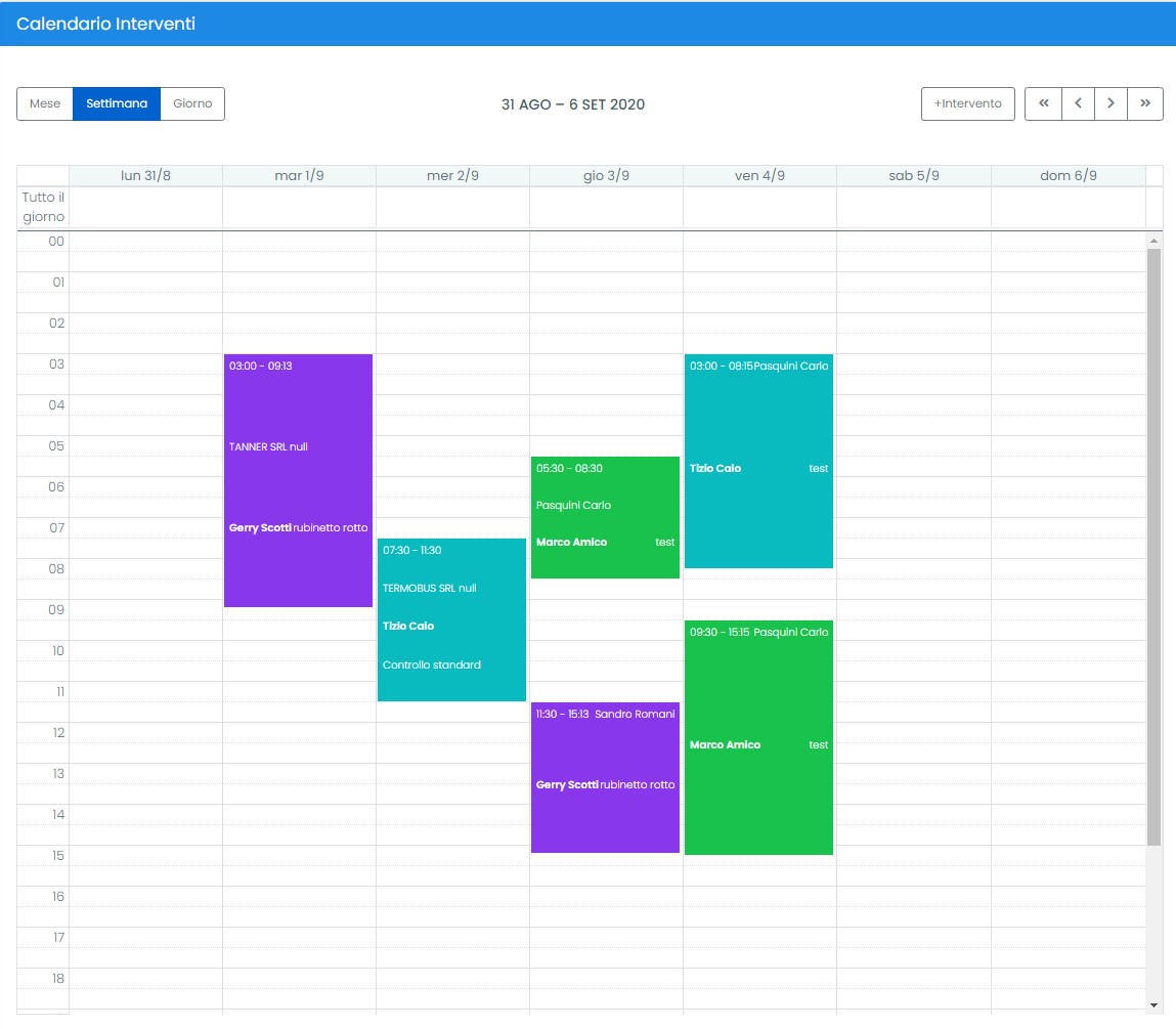 Calendario interventi e agenda tecnici
