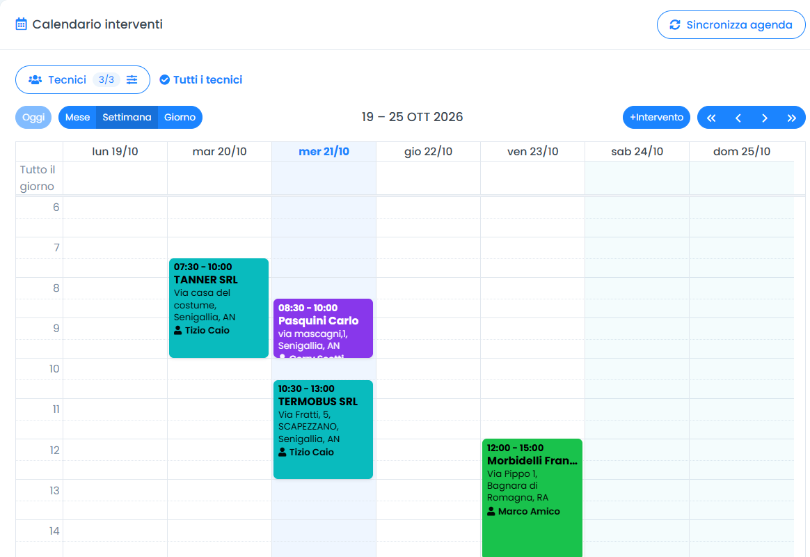 Pianificazione interventi e agenda tecnici